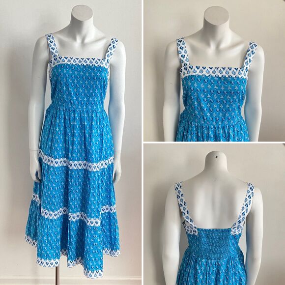 J. Crew factory Dress Block Print Square Neck Tiered Midi Sleeveless 4 - Picture 6 of 8